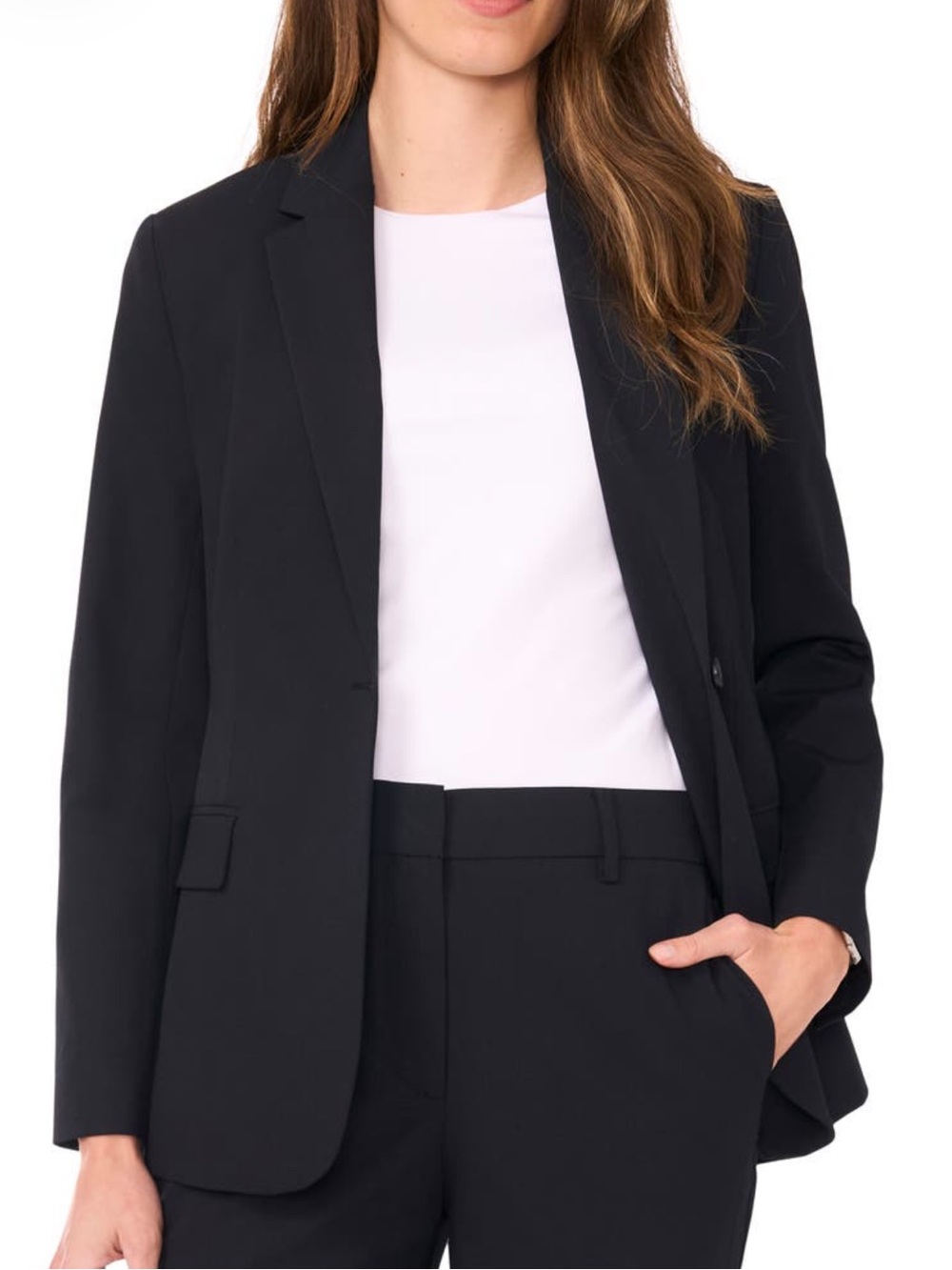 Halogen Black Tailored One Button Blazer Jacket Size M Workwear